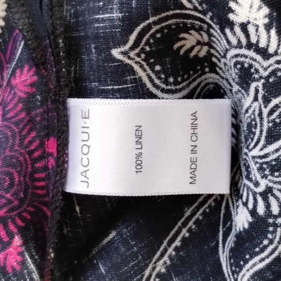 Jacqui.E navy blue floral blouse top career casual travel size 16, linen 100% - Picture 6 of 6